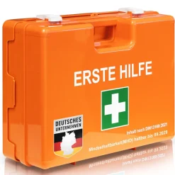 Erste-Hilfe-Koffer Klein DIN 13157 für kleine Betriebe - Mit Wandhalterung und 90° Stopper|KARAT Online