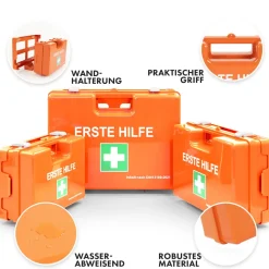 Erste-Hilfe-Koffer Klein DIN 13157 für kleine Betriebe - Mit Wandhalterung und 90° Stopper|KARAT Online
