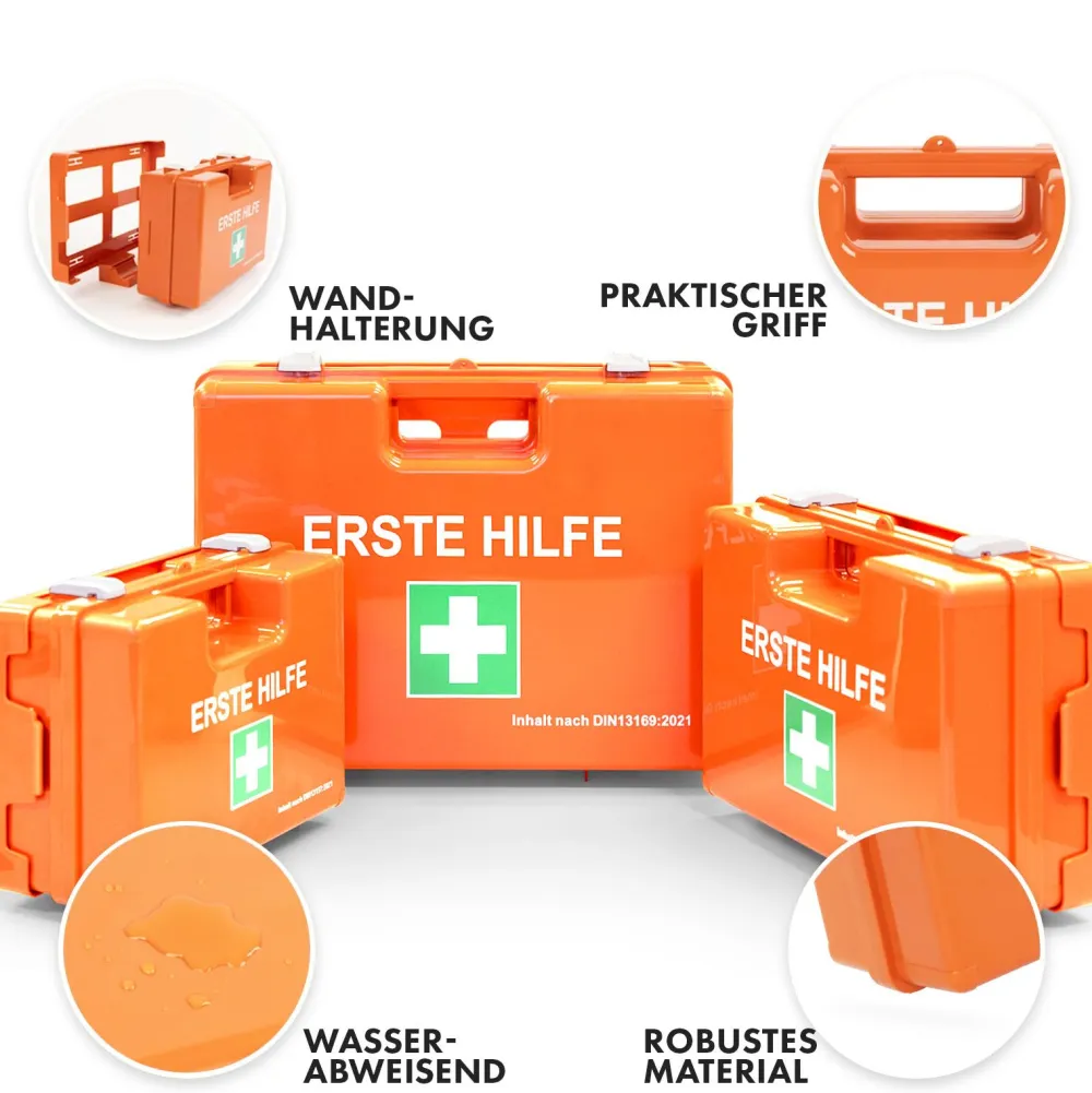 Erste-Hilfe-Koffer Klein DIN 13157 für kleine Betriebe - Mit Wandhalterung und 90° Stopper|KARAT Online