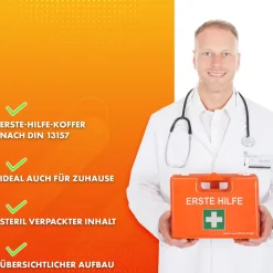 Erste-Hilfe-Koffer Klein DIN 13157 für kleine Betriebe - Mit Wandhalterung und 90° Stopper|KARAT Online