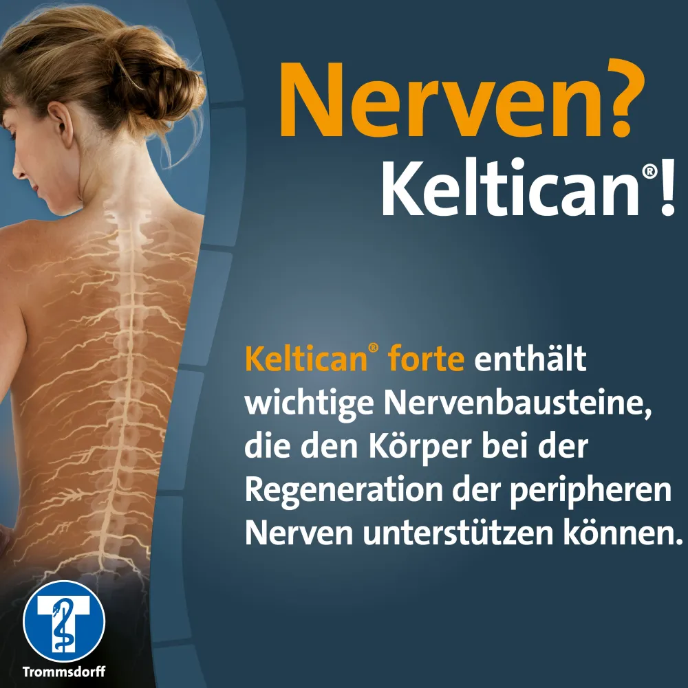 Keltican® forte Kapseln mit Uridinmonophosphat (UMP), Vitamin B12 und Folsäure zur Unterstützung der Nervenregeneration - Jetzt 10% mit dem Code dermapharm10 sparen*>Keltican forte Best