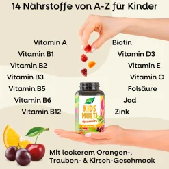 Kids Multi Gummies I Multivitamin für Kinder ab 4 Jahren I 14 Nährstoffe I Orangen-, Trauben-, Ki...><noscript><img width=
