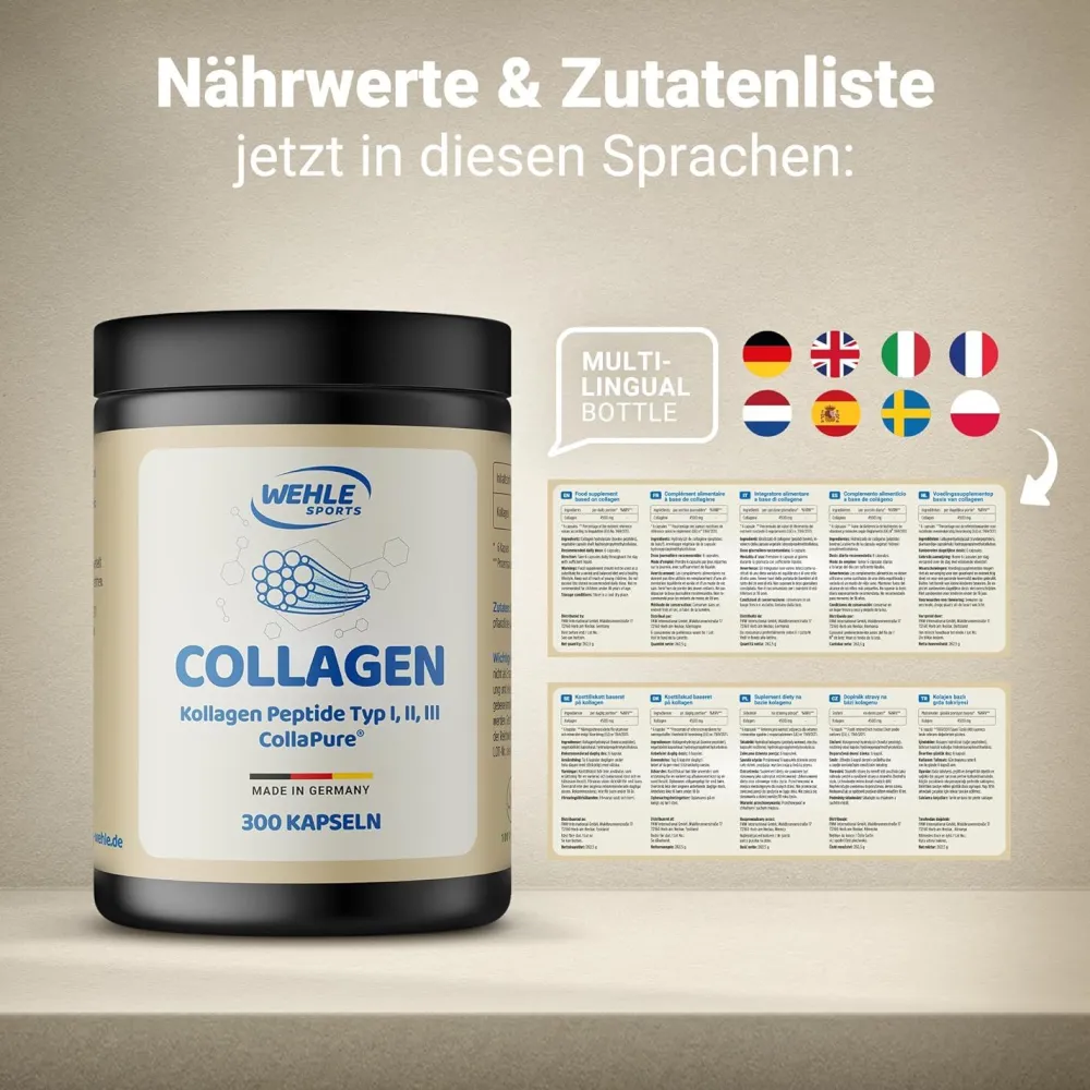 Kollagen Kapseln 4550mg pro Tagesdosis reine Collagen Hydrolisat Peptide von>WEHLE SPORTS