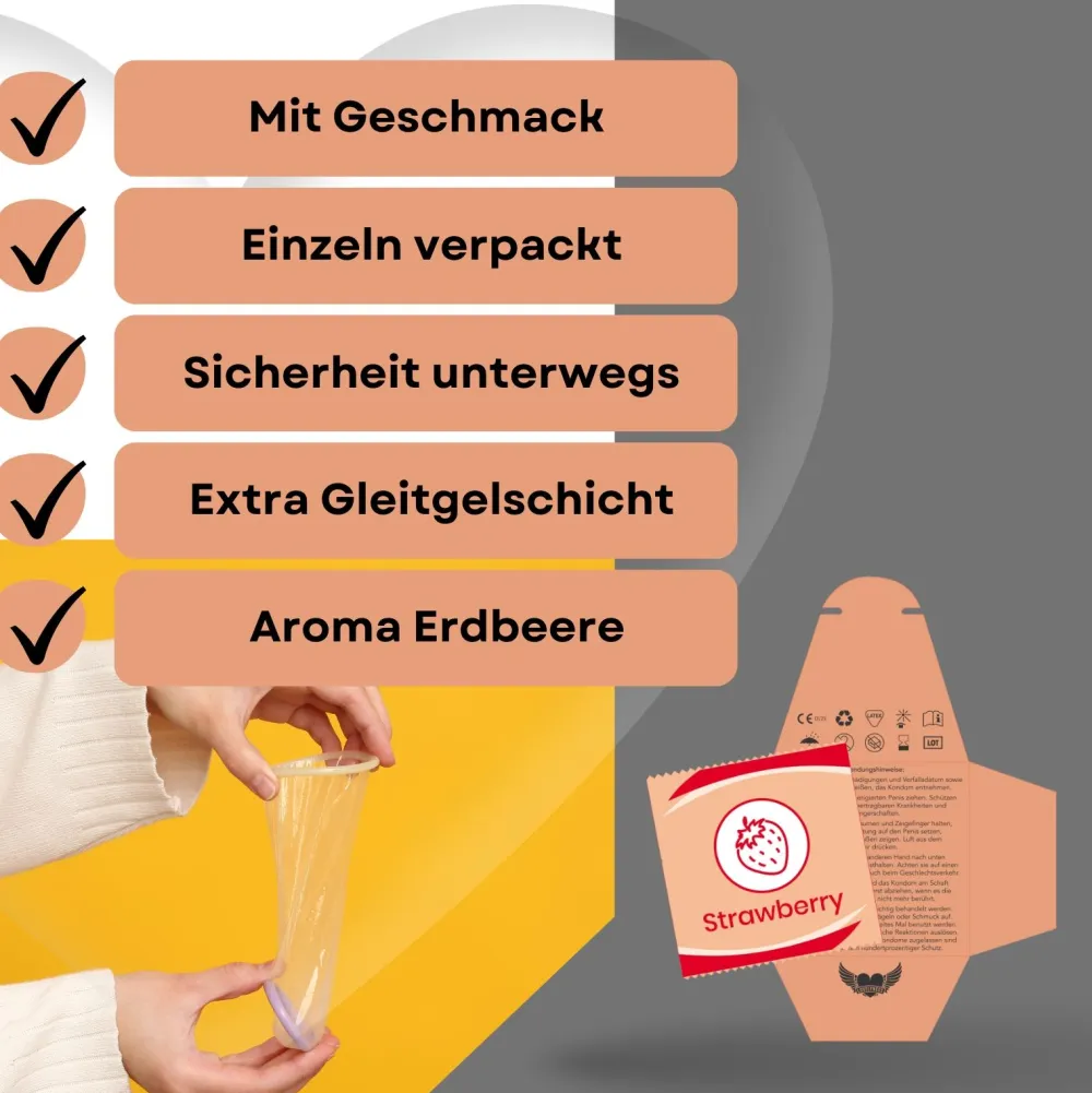 Kondome mit Geschmack Erdbeere -|LOVELYNESS Hot