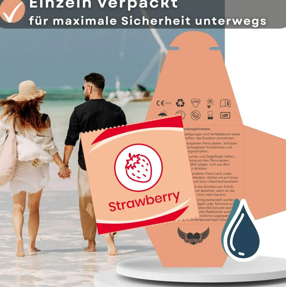 Kondome mit Geschmack Erdbeere -|LOVELYNESS Hot