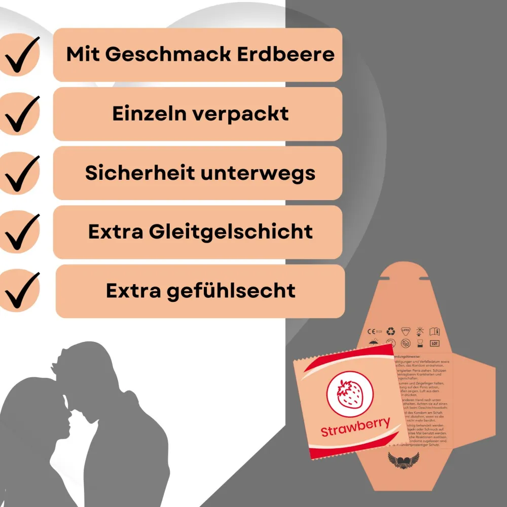 Kondome mit Geschmack Erdbeere -|LOVELYNESS Hot