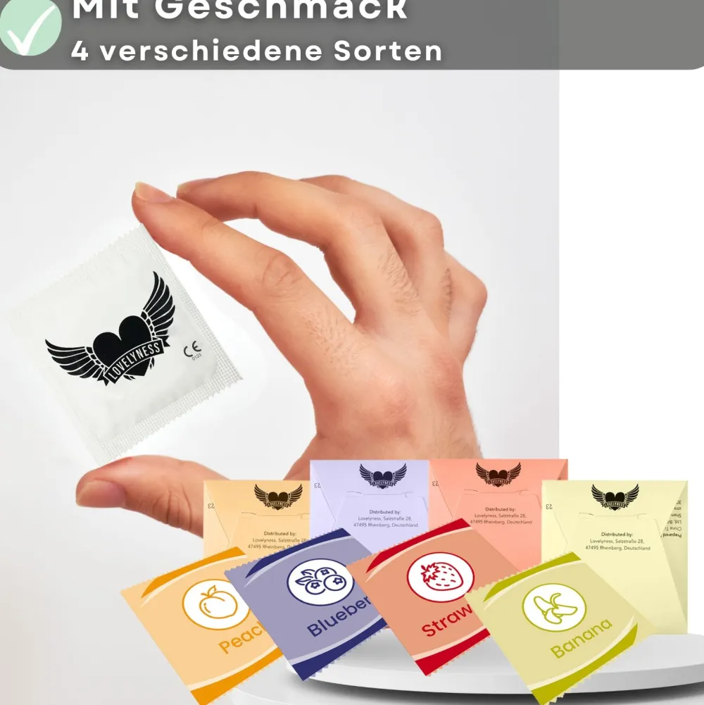 Kondome mit Geschmack Erdbeere, Banane, Pfirsich, Blaubeere -|LOVELYNESS Discount