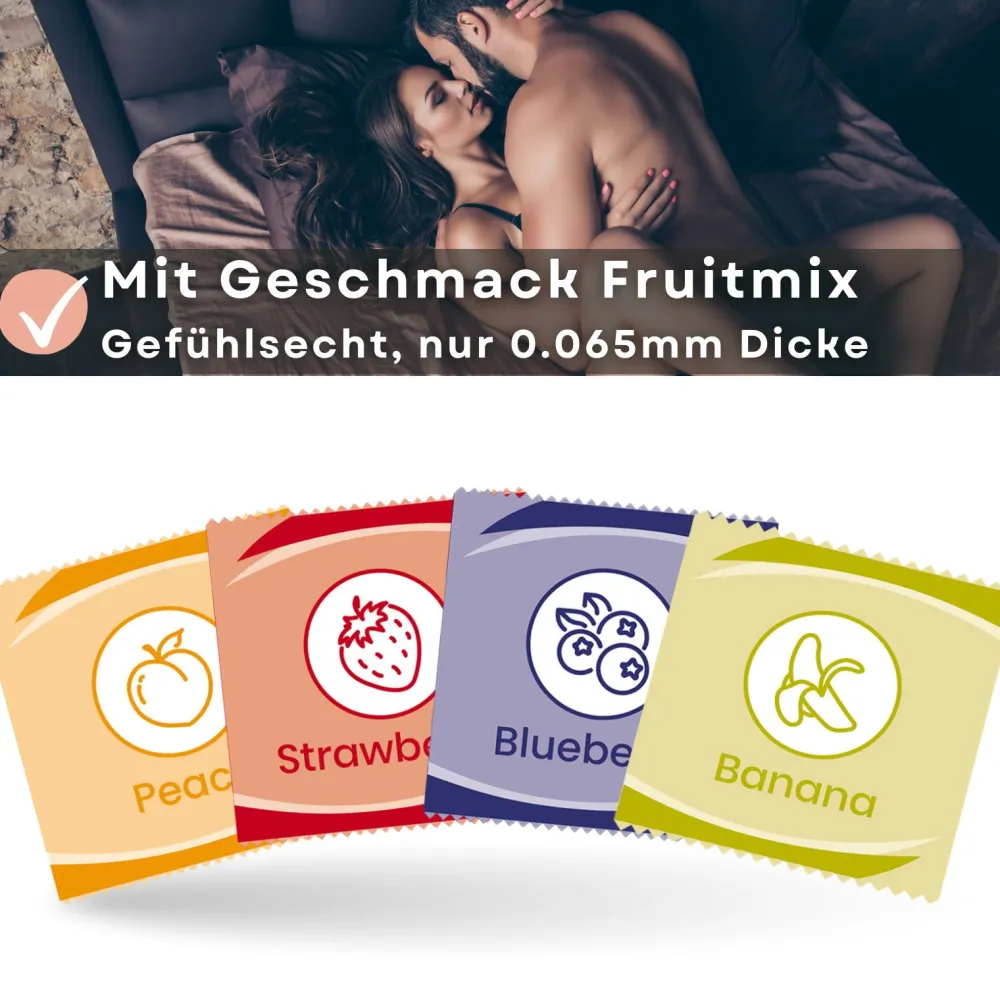 Kondome mit Geschmack Erdbeere, Banane, Pfirsich, Blaubeere -|LOVELYNESS Discount