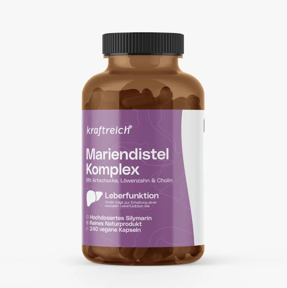 kraftreich® LEBER KOMPLEX mit Mariendistel, Artischocke, Löwenzahn & Cholin - 240 Kapseln| Hot