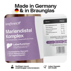 kraftreich® LEBER KOMPLEX mit Mariendistel, Artischocke, Löwenzahn & Cholin - 240 Kapseln| Hot