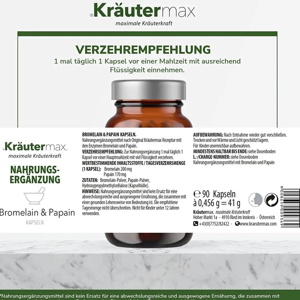 Kräutermax Bromelain und Papain Kapseln| Clearance