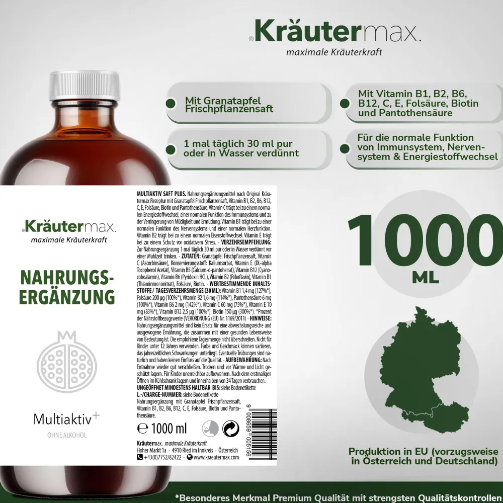 Multiaktiv Saft plus Vitamin B1, B2, B6, B12, C, E>Kräutermax Best