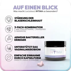 Lactobact INTIMA - Bei Blasenentzündungen und Harnwegsinfekten sowie zur Stärkung der Intimflora. 3-fach stark für die Frau mit Cranberry, D-Mannose und Milchsäurebakterien| Hot