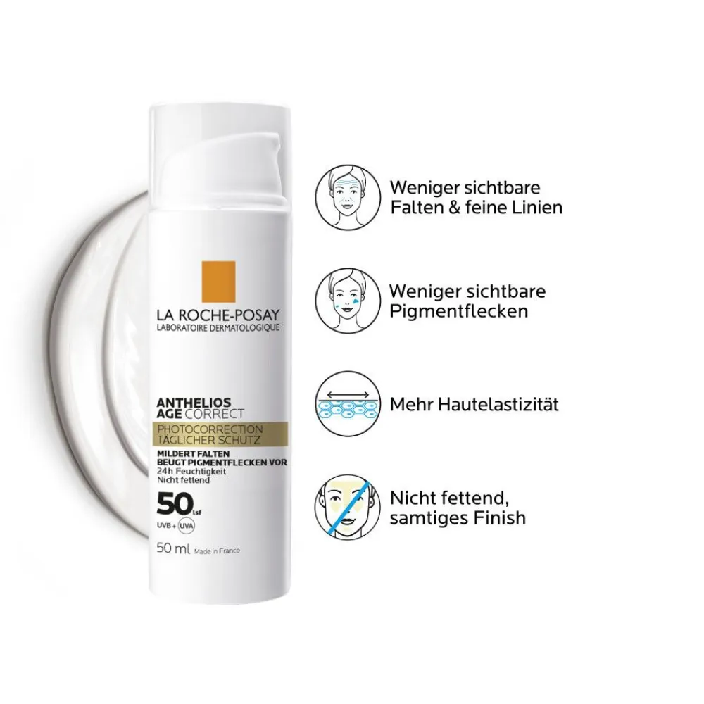 Anthelios Age Correct LSF 50: Feuchtigkeitsspendende Tagescreme mit Lichtschutz zur Vorbeugung lichtbedingter Hautalterung>La Roche Posay Online