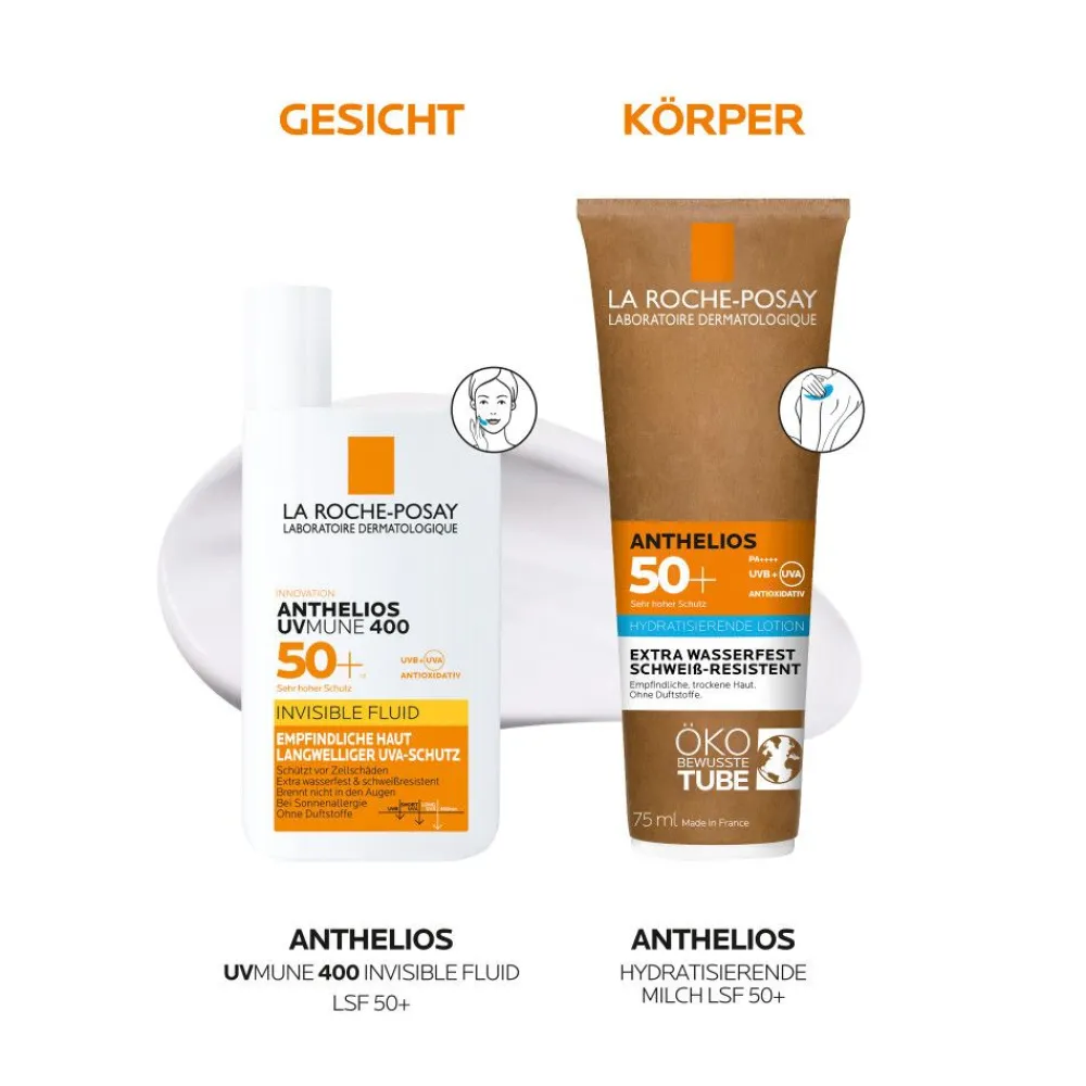Anthelios Hydratisierende Milch LSF 50+: Sonnenmilch in der Tube mit Pappe mit hohem Breitbandschutz für empfindliche und trockene Haut>La Roche Posay Online
