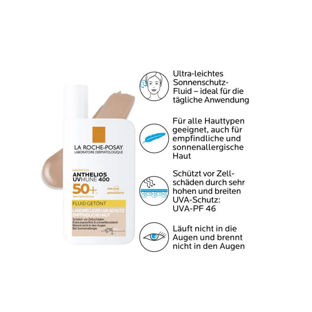 Anthelios Invisible Fluid Getönt UVMune 400 LSF 50+: Getönte Sonnencreme für empfindliche und zu Sonnenallergie neigende Gesichtshaut|La Roche Posay Sale