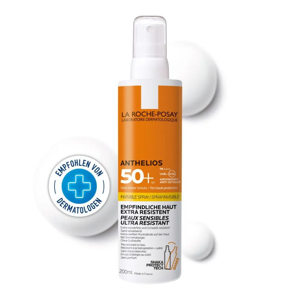 Anthelios Invisible Spray LSF 50+: Transparentes Sonnenspray ohne Duftstoffe für empfindliche und zu Sonnenallergie neigende Haut|La Roche Posay Online