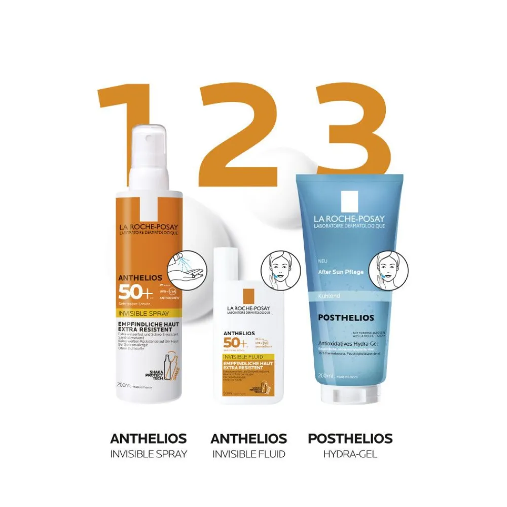 Anthelios Invisible Spray LSF 50+: Transparentes Sonnenspray ohne Duftstoffe für empfindliche und zu Sonnenallergie neigende Haut|La Roche Posay Online
