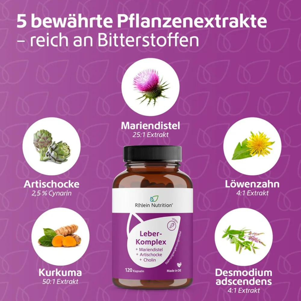 Leber Komplex Mariendistel + Artischocke + Cholin vegan R(h)ein Nutrition|