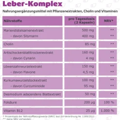 Leber Komplex Mariendistel + Artischocke + Cholin vegan R(h)ein Nutrition|