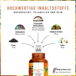L-Tyrosin Komplex 500mg L-Tryptophan 90 vegane Kapseln L-Phenylalanin Motivationskick ®|NATURTREU
