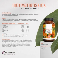 L-Tyrosin Komplex 500mg L-Tryptophan 90 vegane Kapseln L-Phenylalanin Motivationskick ®|NATURTREU