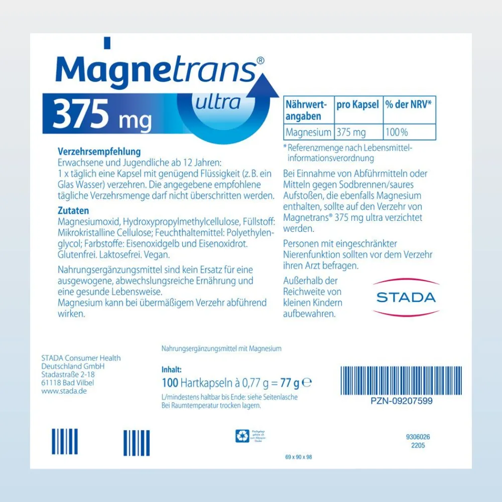 ® 375 mg ultra Magnesium Kapseln>Magnetrans Hot