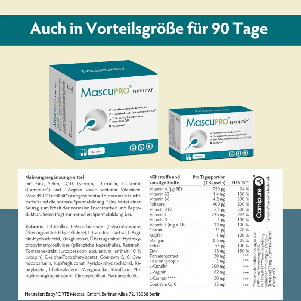 Fertilität | Fruchtbarkeit & Spermien | Folsäure, Q10 & Lycopin | Kinderwunsch Mann>MASCUPRO Sale