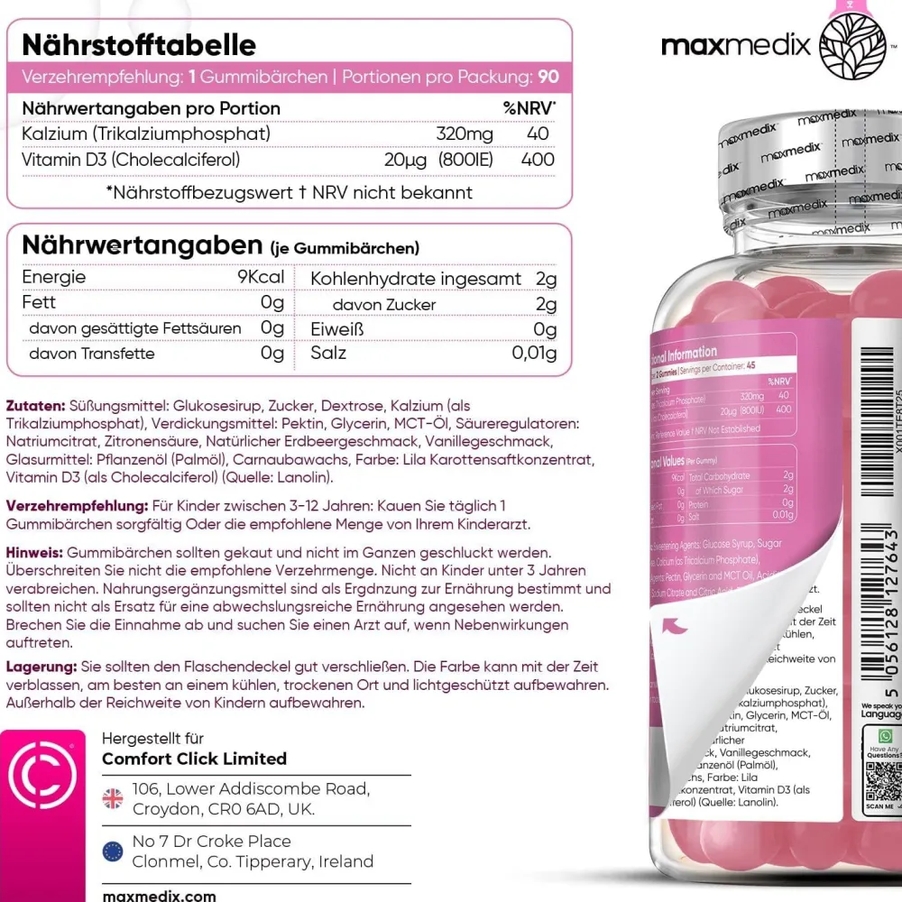 maxmedix Calcium & Vitamin D3 Gummibärchen für Kinder> Best