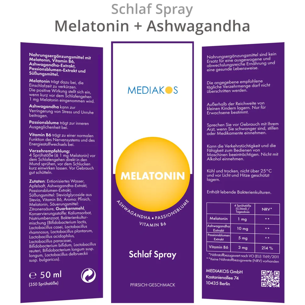 Mediakos® Melatonin Ashwagandha Schlaf Spray| Outlet