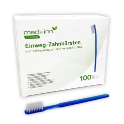 Einmalzahnbürsten mit Zahnpasta blau>Medi-Inn New