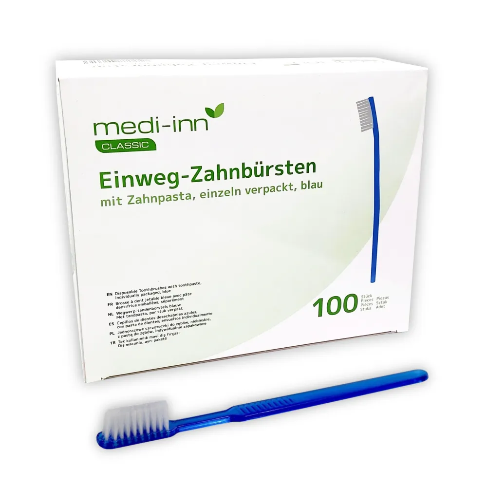 Einmalzahnbürsten mit Zahnpasta blau>Medi-Inn New
