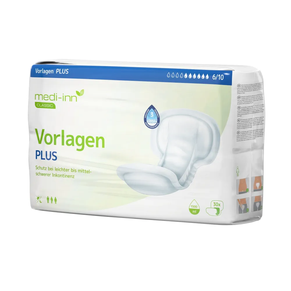 Inkontinenz-Vorlagen PLUS, 6 Tropfen, Unisex-Passform, weiß>Medi-Inn Best