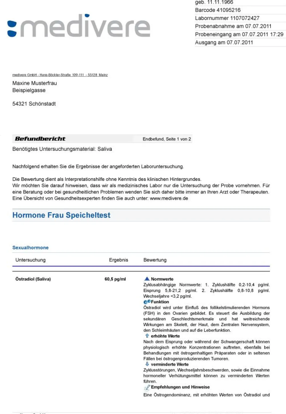 Labordiagnostik Hormonprofil Frau>medivere Online