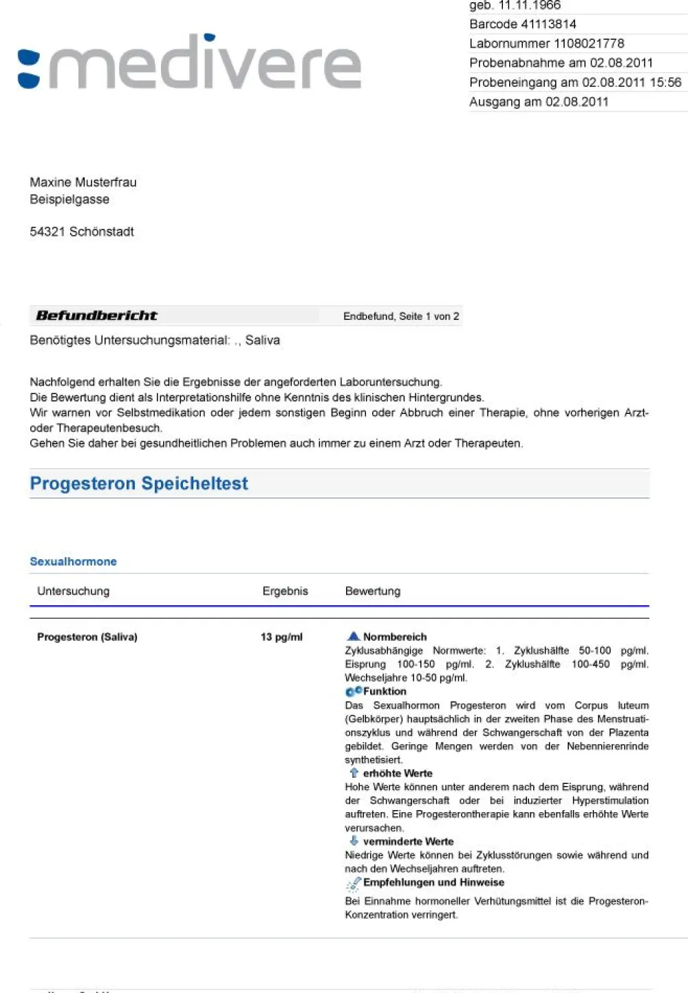 Labordiagnostik Progesteron Speicheltest|medivere Sale