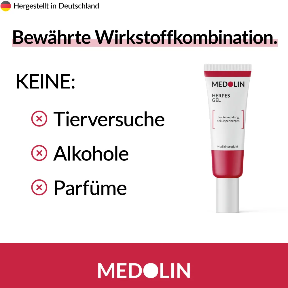 Medolin® Herpesgel - Herpescreme gegen Lippenherpes - Herpes Creme für gesunde Lippen| New