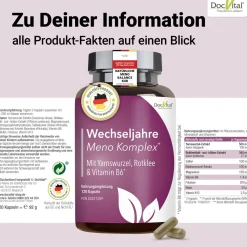 Meno Komplex Wechseljahre Kapseln - Yamswurzel & Rotklee für die Menopause - DocVital®| Discount