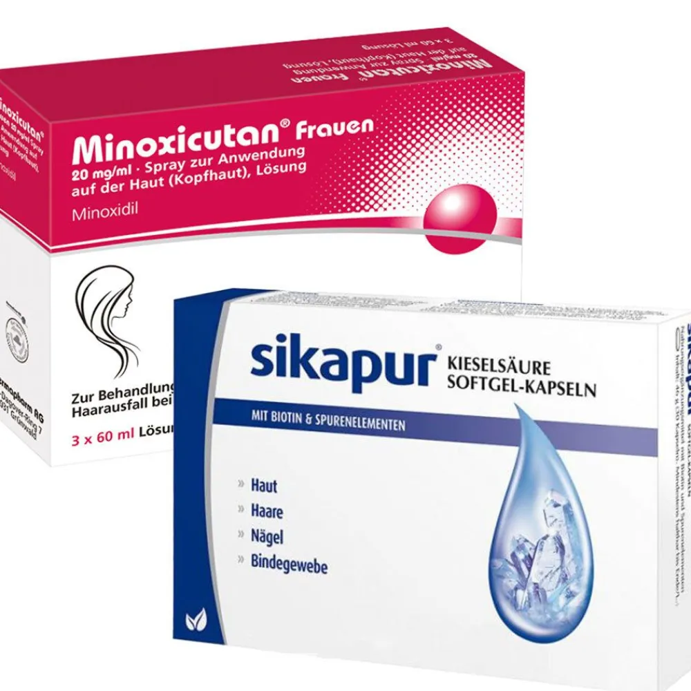 MINOXICUTAN Frauen 20 mg/ml Spray & SIKAPUR Kieselsäure Softgel-Kapseln mit Biotin| Hot
