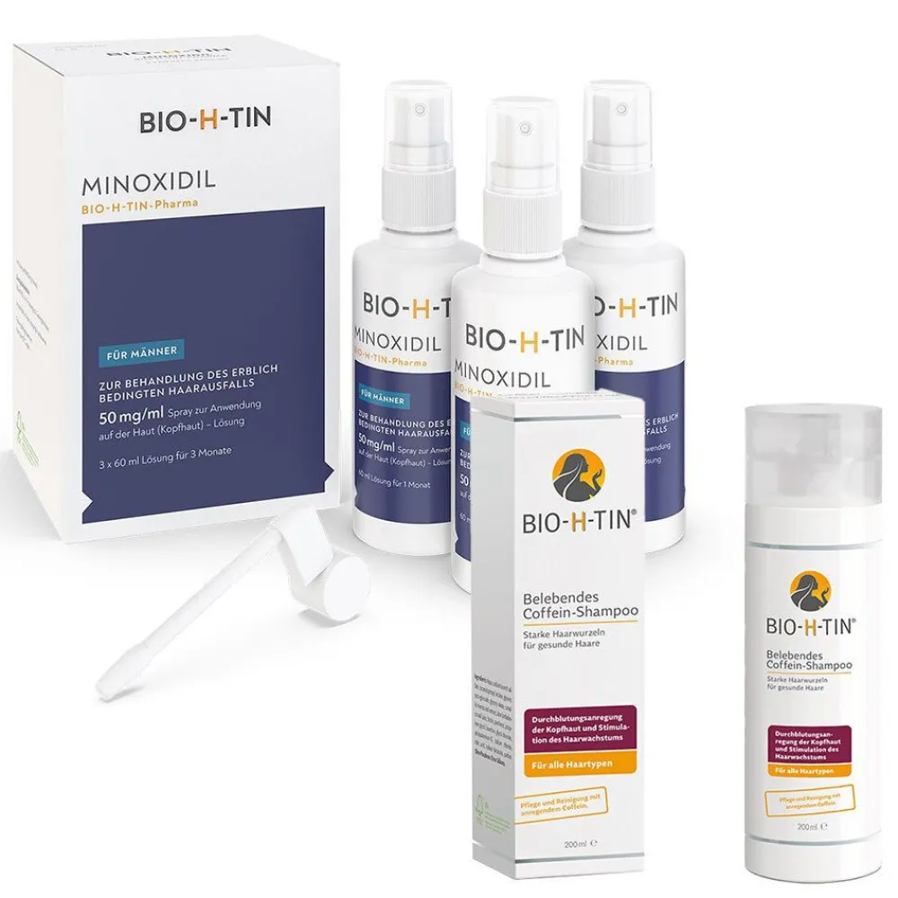 MINOXIDIL BIO-H-TIN® 50mg/ml für Männer + BIO-H-THIN ® belebendes Coffein-Shampoo> Hot