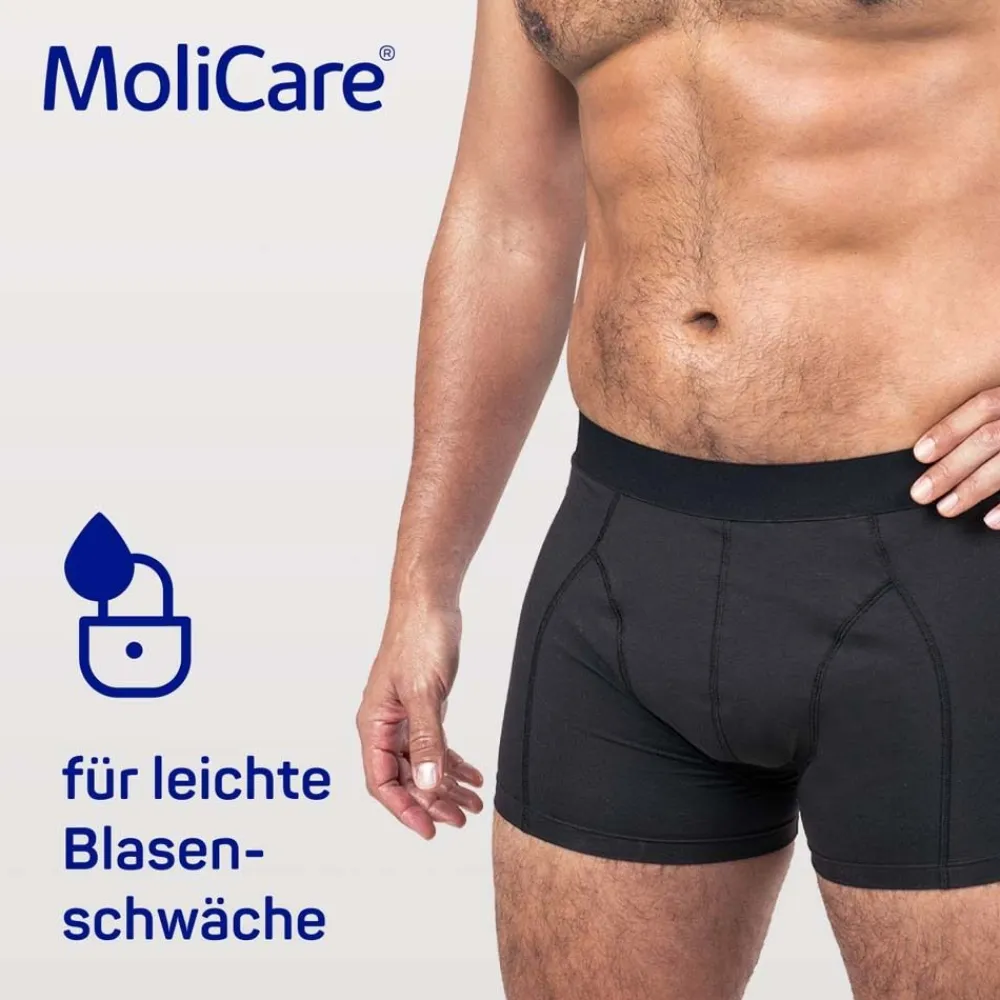 MEN – Diskrete waschbare Inkontinenzhose, schützende Boxershorts für sehr leichte Blasenschwäche, Größe M schwarz>MoliCare