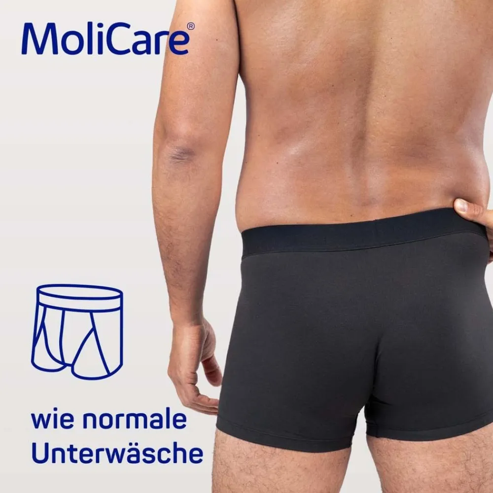MEN – Diskrete waschbare Inkontinenzhose, schützende Boxershorts für sehr leichte Blasenschwäche, Größe M schwarz>MoliCare