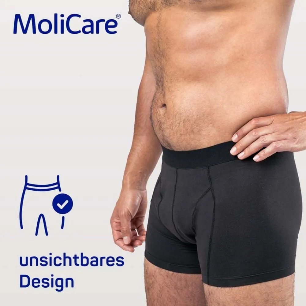 MEN – Diskrete waschbare Inkontinenzhose, schützende Boxershorts für sehr leichte Blasenschwäche, Größe M schwarz>MoliCare
