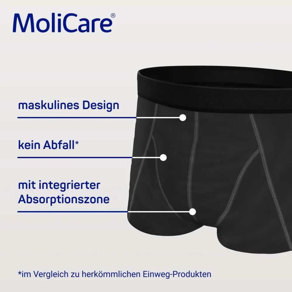 MEN – Diskrete waschbare Inkontinenzhose, schützende Boxershorts für sehr leichte Blasenschwäche, Größe M schwarz>MoliCare