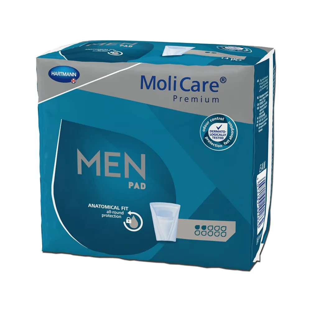 Premium MEN pad 2 Tropfen, speziell für Männer entwickelte Einlagen bei leichter bis mittlerer Blasenschwäche>MoliCare