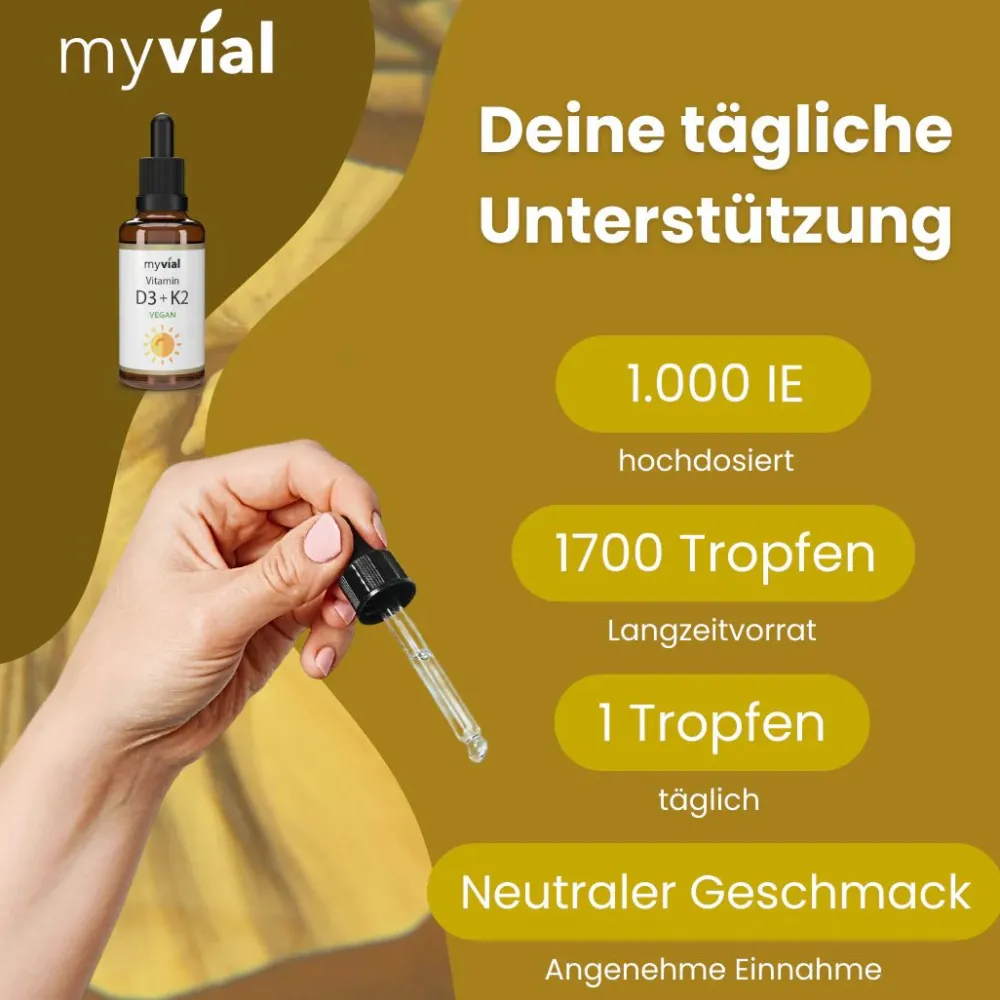 myvial® Vitamin D3 + K2 Komplex Tropfen - vegan - 1.000 I.E. hochdosiert> Sale
