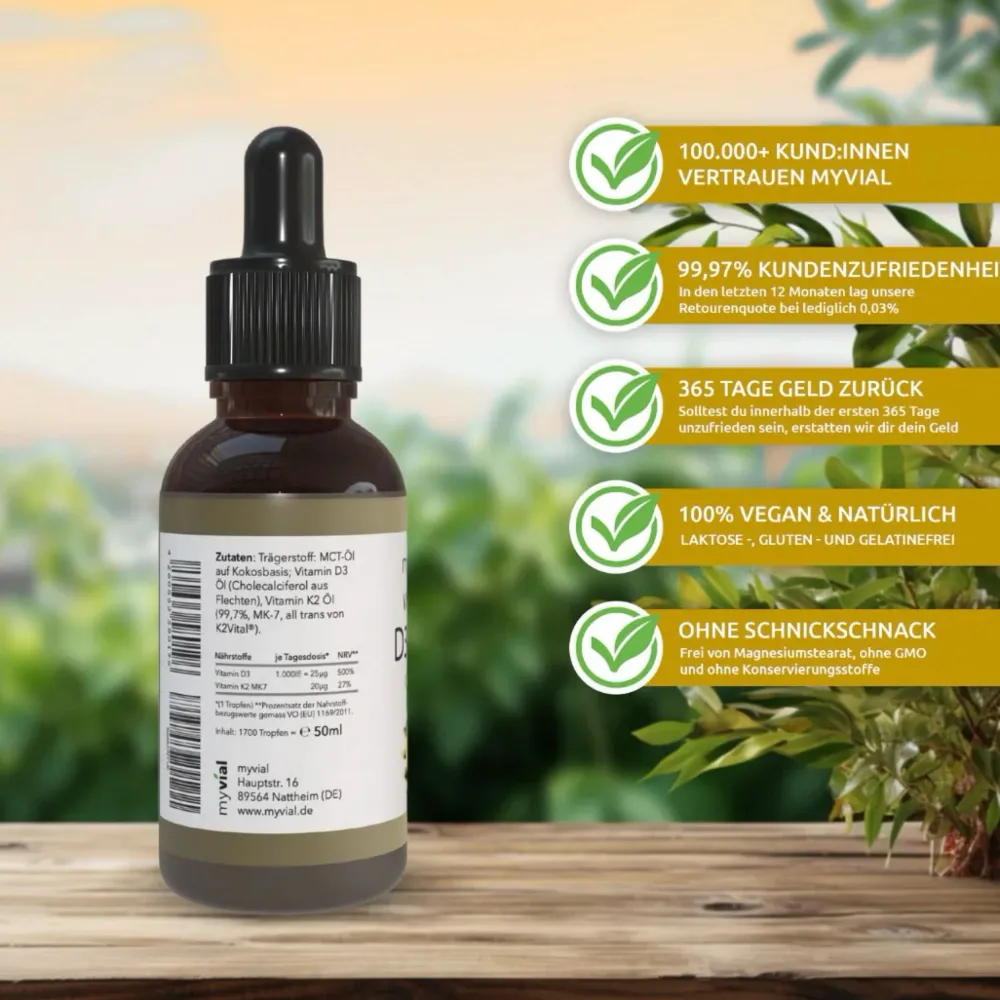myvial® Vitamin D3 + K2 Komplex Tropfen - vegan - 1.000 I.E. hochdosiert> Sale