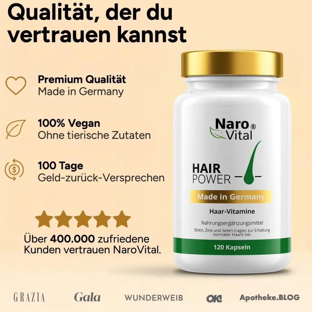 NAROVITAL® Hair-Power - Haar Vitamine Kapseln mit Biotin für Frauen & Männer| Clearance