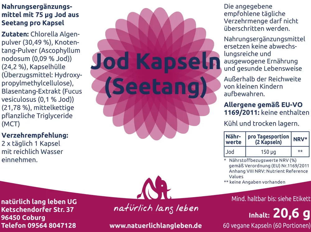 Jod Kapseln 75 µg aus Seetang|natürlich lang leben Sale