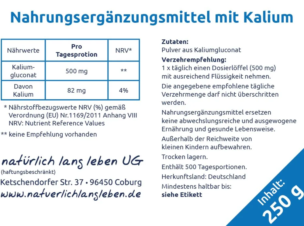 Kaliumgluconat Pulver|natürlich lang leben Best