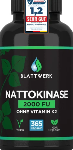 Nattokinase 2000 FU - JAHRESVORRAT - 365 Kapseln je 100mg (20.000 FU/g) - Deutsche Marke - BLATTWERK>
